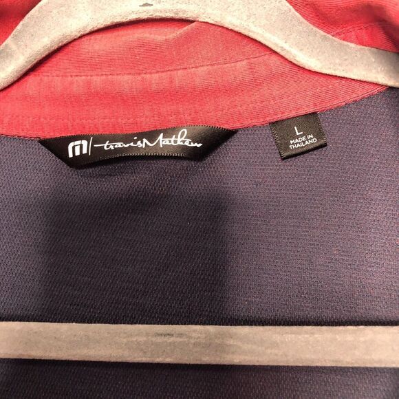 Travis Mathew Shirt Mens Large Red Polo Casual Golf Stretch Embroidered Flag - Picture 4 of 11
